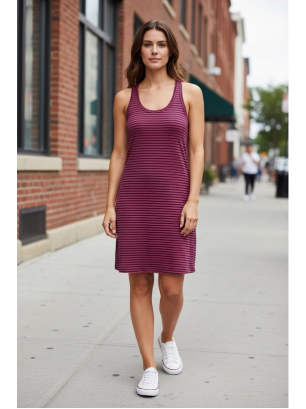 J- Crew Racerback Striped Tank Dress Navy Red 100% Cotton Casual Summer Size M